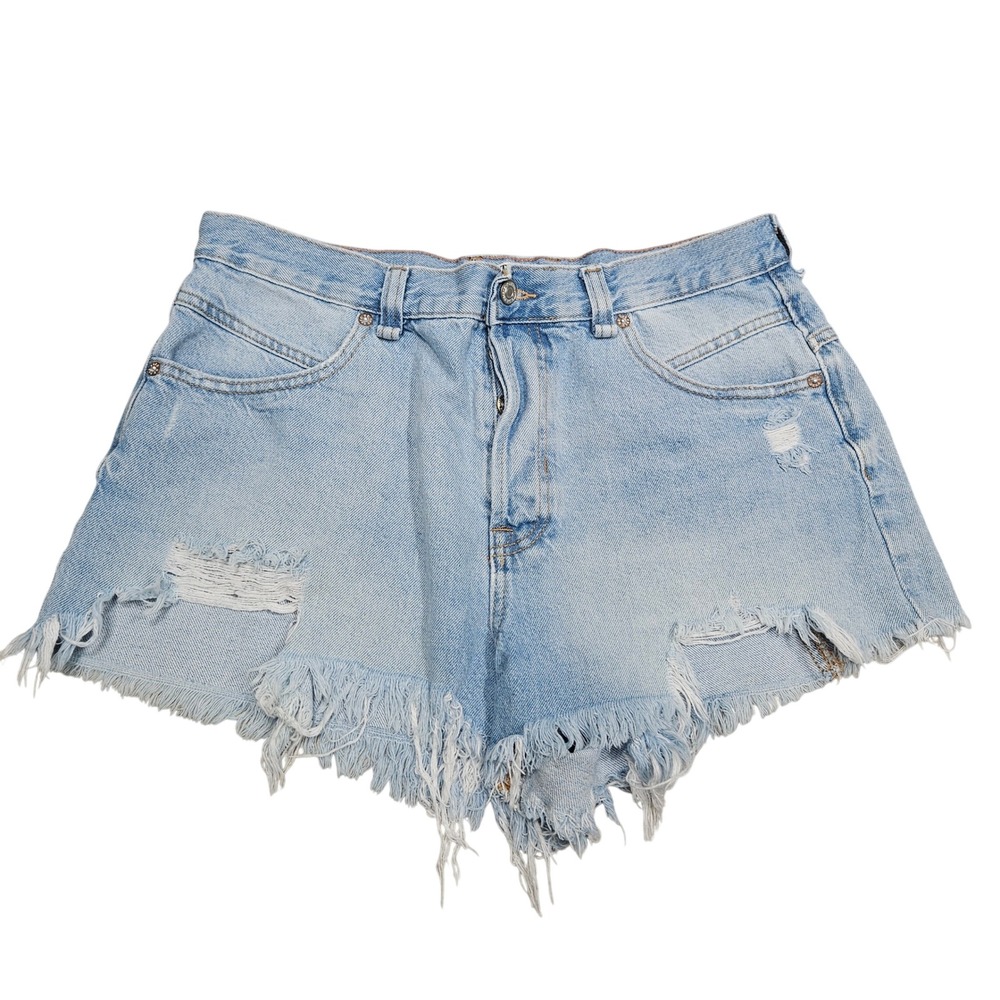 We The Free Denim Shorts 31 Blue High Rise Distressed Frayed Now Or Never Cutoff